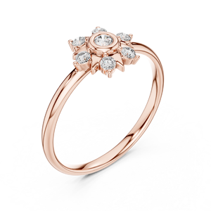 Anillo Elegante con Flor y Diamantes Cultivados en Laboratorio, Corte Redondo, Oro Sólido de 14k, Regalo para el Día de la Mujer, para Mamá - Product Image 6