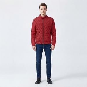 Men's Diamond <b>Pattern</b> <b>Quilted</b> <b>Jacket</b> Lightweight Full Zip Stand Collar Outerwear - Product Image 6