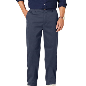 Pantalon chino en coton bleu marine coupe droite pour homme, taille mi-haute, décontracté, avec braguette boutonnée, style automne - Product Image 1