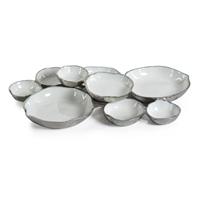 Ensemble de bols de service blancs et argentés, bols à collation en métal, plats de présentation de nourriture ronds irréguliers pour la décoration de table de fête