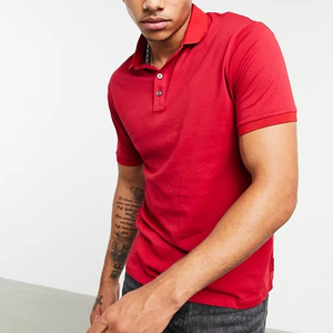 Polo Rojo de Manga Corta para Hombre, Algodón Piqué, Color Sólido, Estilo Casual, Transpirable, Corte Regular - Product Image 1