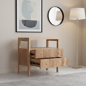 Table de chevet contemporaine en teck massif haut de gamme, réglable en hauteur, finition naturelle, pour chambre à coucher, maison, hôtel, salon, entrepôt - Product Image 3