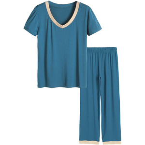 Ensemble pyjama haut à manches courtes et pantalon long : vêtements de nuit d'été en satin respirant de haute qualité - Product Image 3