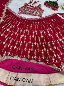 Vêtements de mariée Heavy Faux Georgette Brodé Lehenga Choli avec Dupatta Real Mirror Work Vêtements indiens et pakistanais - Product Image 5