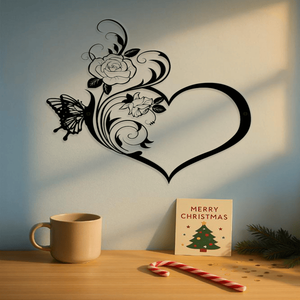 Decorazione da Parete Vintage a Forma di Cuore in Ferro con Rose e Farfalle, Design Floreale per Soggiorno, Camera da Letto, Ufficio - Nuovo Design - Product Image 5
