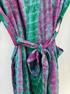 ชุดกิโมโนส่าหรีผ้าไหมมัดย้อมสำหรับผู้หญิงเสื้อคลุมยาวผ้าไหมส่าหรี - Product Image 4