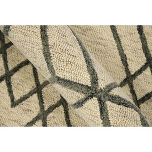 Ivory and Charcoal Diamond <b>Hand</b> <b>Tufted</b> Wool <b>Rug</b> with Geometric Trellis Pattern Low Pile Cotton Backing for Neutral Decor - Product Image 4