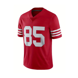 Maillot de football américain rouge numéro 15, col en V, manches courtes, maille respirante, coupe ajustée, unisexe, polyester, évacuation de l'humidité, nom d'équipe personnalisé - Product Image 3