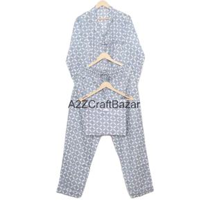 Conjunto de Pijama para Mujer 100% Algodón, Cuello Camisero, Manga Larga, Estampado Floral, Cintura Elástica, Largo Completo, Suave y Transpirable para Todas las Temporadas - Product Image 1