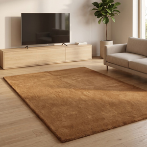 Tapis d'intérieur en laine marron chaud, uni, tufté à la main, antidérapant, doux et moelleux pour chambre à coucher, salon, entrée et décoration intérieure moderne - Product Image 3