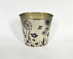 ถังขยะโลหะเคลือบเงินตกแต่งพร้อมลายพิมพ์สีดำ เหมาะสำหรับการตกแต่งภายในบ้านสมัยใหม่และการจัดระเบียบบ้าน - Product Image 1