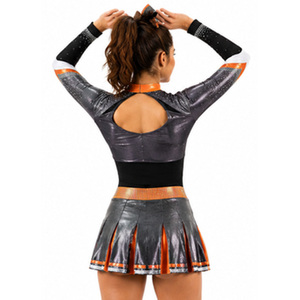 Uniforme de Animadoras Personalizado Sublimado, Brillante, Metálico, Cuello Alto, Conjunto de Uniforme de Animadoras para Mujeres Adultas, Poliéster Brillante - Product Image 2