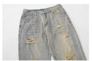 กางเกงยีนส์เดนิมผู้ชาย สตรีทแวร์ ทรงหลวม ตรง ใส่สบาย ผ้าฝ้าย 100% ระบายอากาศได้ดี สำหรับฤดูใบไม้ร่วงและฤดูร้อน รับผลิตตามสั่ง ขายส่ง OEM ใหม่ - Product Image 5