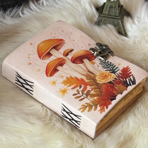 Mushroom Design Embossed Leather <b>Mini</b> Eco-Friendly Water Color Pencil Vintage Clip Lock Journal 300 Page Writing <b>Notebook</b> Gift - Product Image 3