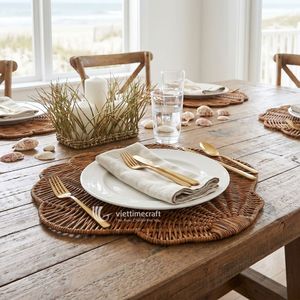 Luxury Bohemian Scalloped Coastal Rattan Table <b>Mat</b> Sustainable Marine Theme Plate Charger Platter <b>Beach</b> House Dining Wedding - Product Image 4