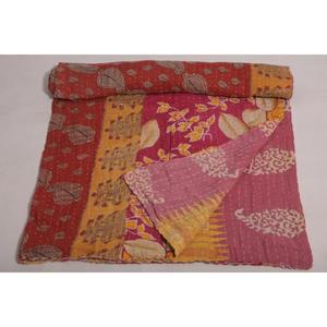 Floral Kantha <b>Quilt</b> Boho Cotton <b>Throw</b> Handmade Vintage Indian Reversible Blanket Bedspread Cozy Home - Product Image 5