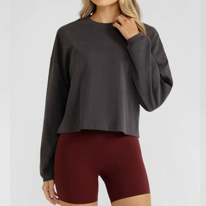 Camiseta Deportiva Moderna para Mujer, Corte Cuadrado, Puños Acanalados Personalizados, Corte Corto, Transpirable, Manga Larga, para Fitness y Actividades al Aire Libre - Product Image 2