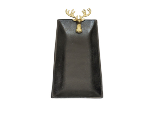 Bandeja Rectangular Decorativa de Aluminio Negro con Diseño de Ciervo, Plato para Servir con Asa de Asta Dorada, Decoración Rústica para Casa, Cabaña, Navidad - Product Image 2