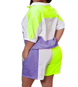 Windbreaker <b>short</b> set women green 2 piece <b>short</b> set Custom Women Casual Solid Nylon Zip-Up Two-Piece Windbreaker <b>Shorts</b> Set 2027 - Product Image 4