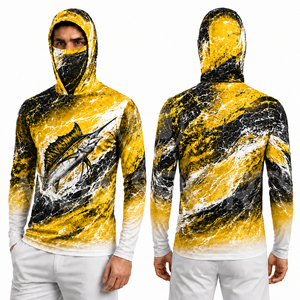 Sudadera con Capucha de Pesca Unisex Wida Sports, Manga Larga, Diseño Sublimado de Marlin Amarillo y Negro, Protección UV UPF 50, 100% Poliéster - Product Image 4