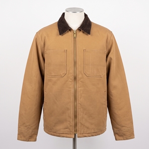 Men's Vintage Canvas <b>Jacket</b> <b>Zip</b>-<b>Up</b> Workwear Coat Contrasting Corduroy Collar Pocket 100% Cotton Solid for Winter - Product Image 1