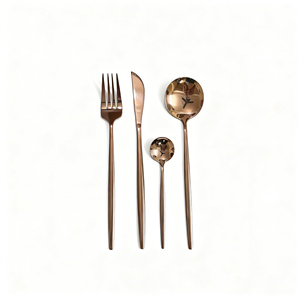 Juego de Cubiertos de Alta Gama con Acabado de Cobre, Cubiertos Metálicos Duraderos para Bodas y Hoteles, Cubiertos Decorativos para Mesa - Product Image 1