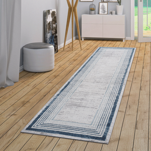 MARFI Collection 2X8 <b>Runner</b> <b>Rug</b> in Blue/ Ivory with Bordered Design - Product Image 2