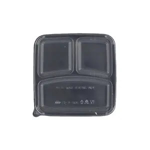 1-3L Translucent Polypropylene 3 Compartment Square Food Storage Container in 215x215x43mm