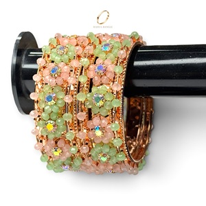 Handmade Beaded Flower Design <b>Crystal</b> Zircon Stone Bangles Rose Gold Plated <b>Bracelet</b> Collection Wedding Festive Wholesale - Product Image 5