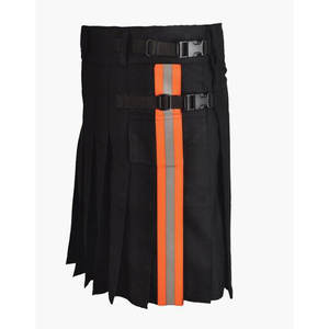 Kilt de pompier noir moderne avec poches cargo et bandes réfléchissantes vertes - Product Image 2