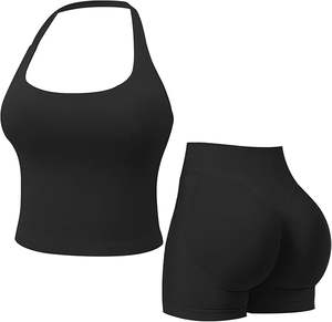 Women's <b>Compression</b> Chafing Long Sleeve Full Length Shorts Gym Yoga Wear Spandex Halter Set Sports Quality Anti-Exposure Design - Product Image 1