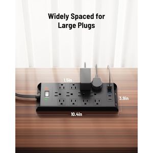 Rallonge électrique LeZone de 10 pieds avec 12 prises, 2 ports USB-C, 2 ports USB, protection contre les surtensions de 4800J, montable au mur - Product Image 3