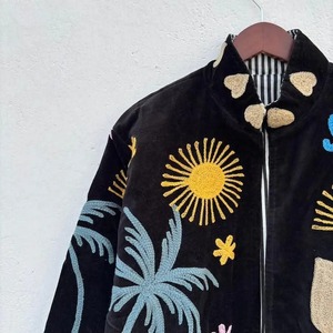 Bata de mujer con cuello en V, 100% algodón, reversible, con bordado floral azul, tipo kimono largo, con cinturón, para estar en casa, hecha a mano - Product Image 3