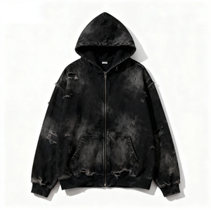 Sudadera con Capucha Vintage de Lujo con Efecto Ácido Desgastado 480GSM, Estampado Gráfico Personalizado, Estilo Oversize Distressed para Marcas de Ropa - Product Image 2