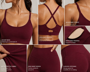 Women's Burgundy Leggings Set Sports <b>Bra</b> Yoga Workout Activewear Fitness Clothing Custom Private Label OEM ODM - Product Image 3
