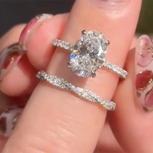 Elegant 4.0Ct Oval Cut Engagement <b>Ring</b> 925 Sterling <b>Silver</b> Gold Plated Moissanite Pave Twist <b>Eternity</b> Wedding Moissanite Diamond - Product Image 2