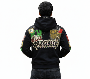 Sudadera con capucha de invierno unisex extragrande de algodón 100% orgánico, con cremallera, pedrería, bordado y patchwork, estilo vintage lavado. - Product Image 2