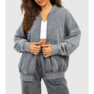 Cotton Blend Comfortable Everyday Clothing Acid Wash Tracksuits Lounge Fashion Custom Branding Jacket & Wide Leg <b>Trousers</b> Set - Product Image 3