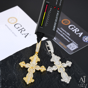 Pendentif Croix Chrétienne en Moissanite en Argent 925 Plaqué Or Rose, Collier Breloque Hip Hop, Bijou Unisexe pour Fête - Product Image 4