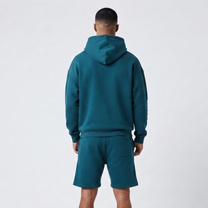 Conjunto de Sudadera con Capucha y Pantalones Cortos 2 en 1 de Felpa de Algodón Grueso, Ecológico, Transpirable, Talla Grande, Estilo Vintage, Hombros Caídos, para Hombre, Invierno, 500 g/m² - Product Image 3