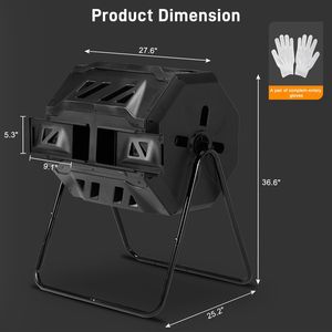 Composter Rotante a Doppia Camera da 42 Galloni per Esterni, Nero, Aeratore per Compostaggio - Product Image 3