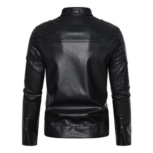 Men's Black PU Leather <b>Motor</b> <b>bike</b> Jacket Slim Fit Zipper Regular Sleeve Solid Color Autumn Wear - Product Image 2