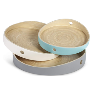 Ensemble de plateaux de service en bambou filé pastel, faits à la main, pour la cuisine et la décoration intérieure, plateaux alimentaires écologiques du Vietnam en gros - Product Image 1