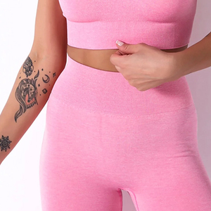 Conjunto de Yoga Rosa de 2 Piezas, Leggings de Cintura Alta, Top Corto con Tirantes Finos, Sin Costuras, Elástico en 4 Direcciones, Ropa Deportiva de Color Sólido - Product Image 6