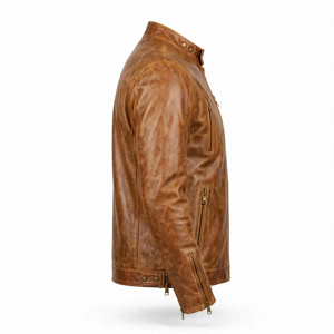 Men's <b>Brown</b> Polyester Quilted Jacket Stand Collar Zipper Closure Regular Fit Winter Solid Color Casual Style Breathable <b>Fleece</b> - Product Image 4