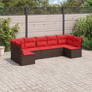 Ensemble de canapés de patio en polyrotin marron 7 pièces avec coussins, ensembles de jardin - Product Image 1