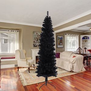 Albero di Natale Artificiale Nero Sottile da 2,3 m con Supporto in Metallo Pieghevole, Include Tutti gli Accessori Necessari - Product Image 1