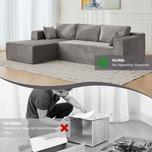 Divano Sezionale Modulare Minimalista a Compressione con Seduta Profonda, Divano a L Senza Struttura con Chaise Longue Comoda, Divano Letto per Soggiorno - Product Image 6
