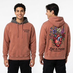 Sweat à capuche personnalisé rouge effet délavé pour homme, style streetwear, avec imprimé graphique Cœur, Tempête, Éclair, Nuage, Pluie, en molleton épais - Product Image 6