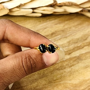 Latest Unique <b>Black</b> Onyx Gold <b>Ring</b> Boho Brass <b>Rings</b> For Women 18k Plated Two Stone Design Vintage <b>Ring</b> For Wholesale/OEM/ODM - Product Image 5